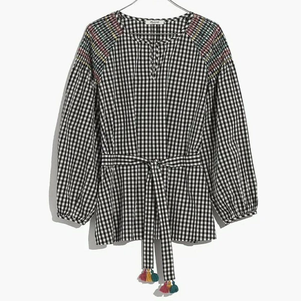 Madewell Smocked Gingham Top !